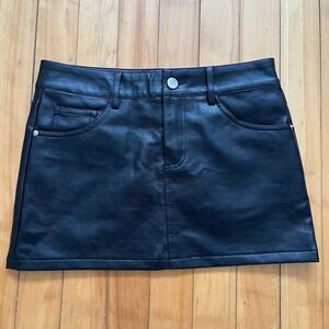 Edikted Black Faux Leather Mini Skirt XS Vegan Leather 5-Pocket Moto Style